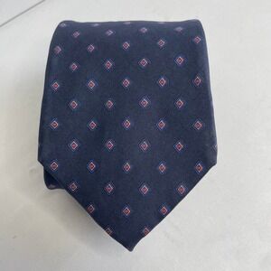 Christian Dior Silk Tie Navy Blue Geometric Pattern Made in Italy